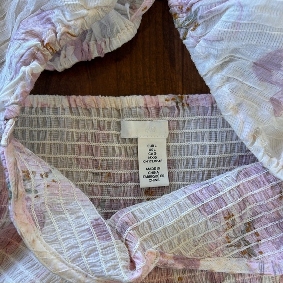 H&M Floral Smocked Puff Sleeve Cropped Top - Picture 3 of 4